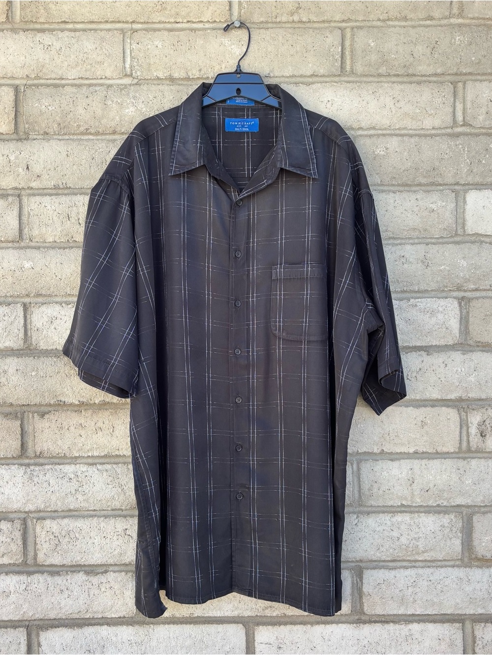 Men's TownCraft Button Down Shirt Size 3XLT Black Short Sleeve